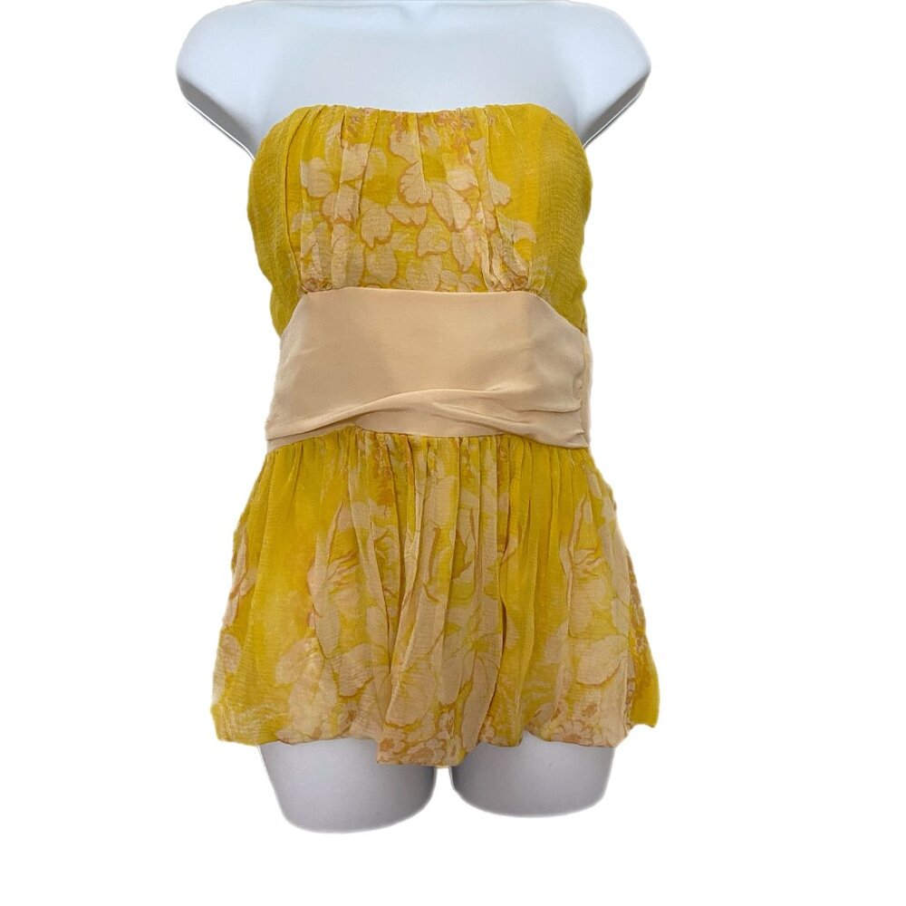 Tracy Reese Women's Yellow Sleeveless 100% Silk Side Zip Bow Back Shirt Size 8